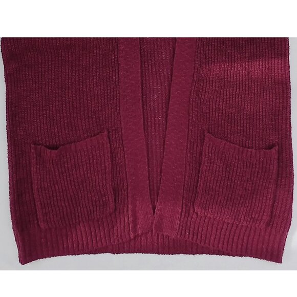 ❤️5/$15💚Freshman Dark Red Burgundy Open Front Varsity Knit Cardigan EUC - Picture 4 of 5
